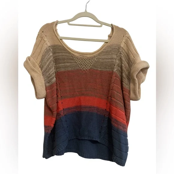 Urban Outfitters Ecote Colorblock Cable Pointelle Short Sleeve Sweater XS Sumner - Picture 3 of 13